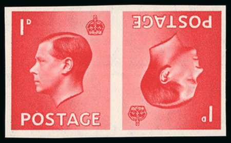 Stamp of Great Britain » King Edward VIII 1936 1d scarlet imperforate imprimatur tête-bêche pair, mint n.h.