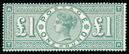 Stamp of Great Britain » 1855-1900 Surface Printed » 1887-1900 Jubilee Issue & 1891 £1 Green 1891 £1 Green, Pl. 3, lettered TA (without frame break) mint