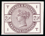 Stamp of Great Britain » 1855-1900 Surface Printed » 1883-84 Lilac & Green Issue 1884 2 1/2d. Imperf. colour trial in purple brown