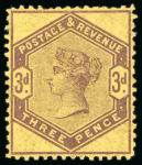 Stamp of Great Britain » 1855-1900 Surface Printed » 1883-84 Lilac & Green Issue 1884 3d. Imperf. colour trial in purple on yellow,