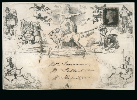 Stamp of Great Britain » 1840 Mulreadys & Caricatures 1840 Fores's Comic Envelope No. 1 used front with "Store St." straight-line in black and an unused 1d black pl. 8 GB