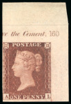 Stamp of Great Britain » 1841 1d Red 1841 1d red-brown pl.160 AL imperforate imprimatur from the upper right corner of the sheet