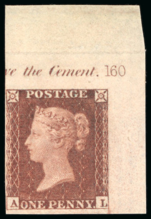 Stamp of Great Britain » 1841 1d Red 1841 1d red-brown pl.160 AL imperforate imprimatur from the upper right corner of the sheet