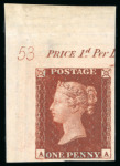 Stamp of Great Britain » 1841 1d Red 1841 1d red brown pl.53 AA imperforate imprimatur from the upper left corner of the sheet