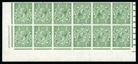 Stamp of Great Britain » King George V » 1924-36 Issues 1934-35 1/2d green (Harrison printing) mint n.h. top marginal pair of tête-bêche booklet panes of six imperforate imprimaturs