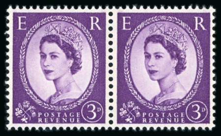 Stamp of Great Britain » Queen Elizabeth II 1959 Wildings 3d deep violet "Dollis Hill Phosphor Trial" perforated pair