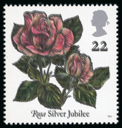 Stamp of Great Britain » Queen Elizabeth II 1991 22p. World Congress of Roses, Variety "black printed