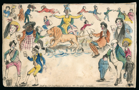 Stamp of Great Britain » 1840 Mulreadys & Caricatures 1840 Southgate No. 5 Pickwick Caricature hand-painted front unused, some soiling, but rare and attractive. 