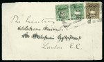 Stamp of Kenya, Uganda and Tanganyika » British East Africa 1895 (Aug 4) envelope to England with 1895 1/2a and 1a pair tied by Mombasa squared circle ds