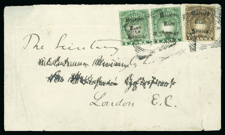 Stamp of Kenya, Uganda and Tanganyika » British East Africa 1895 (Aug 4) envelope to England with 1895 1/2a and 1a pair tied by Mombasa squared circle ds