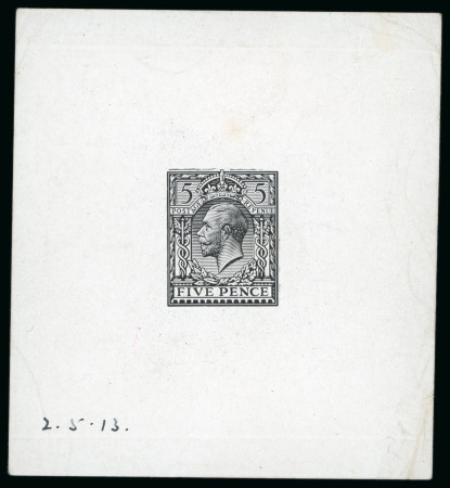 Stamp of Great Britain » King George V » 1912-24 Profile Head Issues 1913 5d Die proof in black on thin white glazed card