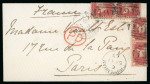 Stamp of Great Britain » 1854-1900 Postal History of the Perforated Line Engraved and Surface Printed Issues 1867 (Sep 11) Cover sent to Paris franked with two horizontal pairs of 1d reds, all folded over the edge