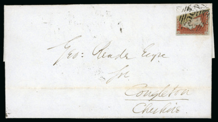 Stamp of Great Britain » 1841 1d Red 1844 (Dec 5) Cover to Congleton franked with 1d red FE, four margins, folded along the side and tied by the "583"