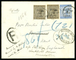 Stamp of Kenya, Uganda and Tanganyika » British East Africa 1896 (Jun 4) Envelope sent registered to England (Cartor correspondence) with 1895-96 "On India" 1a6p (2) and 2a) tied by Mombasa cds