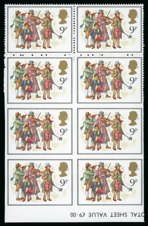 Stamp of Great Britain » Queen Elizabeth II 1978 9p Christmas mint n.h. marginal block of eight with the lower block of four showing variety imperforate
