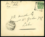 Stamp of Kenya, Uganda and Tanganyika » British East Africa 1896 (Aug 18) Envelope to Portugal with 1895-96 2a6p tied by crisp Lamu squared circle ds