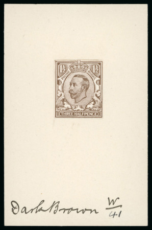 Stamp of Great Britain » King George V » 1911-12 Downey Head Issues 1911 1 1/2d Engravers sketch die (die 2 head), cut close example printed in dark brown