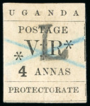 Stamp of Uganda 1896 (Nov) "L" Overprint used group incl. 1a tied by blue crayon on large piece addressed to Rev. Leakey in Koki