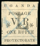 Stamp of Uganda 1896 (Nov) "L" Overprint used group incl. 1a tied by blue crayon on large piece addressed to Rev. Leakey in Koki