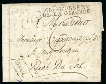 Stamp of France 1808, B.G. Corps d'observation de la Gironde, Lettre