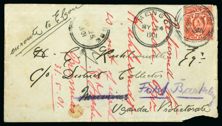 Stamp of Uganda Luba's: 1901 (May 15) Envelope incl. original contents datelined "Bukonge Estate, Lubas", sent to someone "enroute to Elgan", redirected