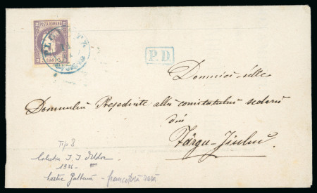 Stamp of Romania » 1868-70 Prince Carol I - New Currency 1870 (Nov 11) Printed matter cover with superb 3b violet, finest known example on printed matter item