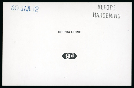 Stamp of Sierra Leone 1912 9d. die proof of the country name and value tablet