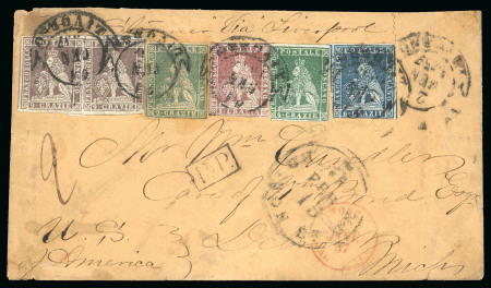 Stamp of Italian States » Tuscany 1857, busta con affar. quadricolore da Livorno per Detroit, con un francobollo mancante