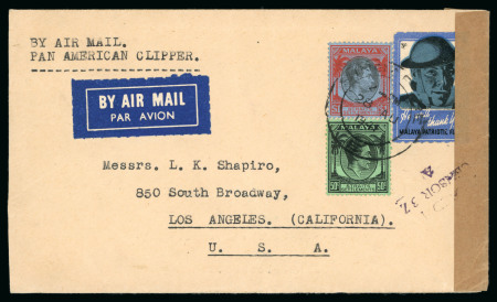 Stamp of Malaysia » Straits Settlements 1941 Air Mail cover sentto Los Angeles, USA, franked with $1 and 50c  with patriotic label 