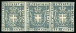 Stamp of Italian States » Tuscany 1860, 20 c. azzurro grigio verdastro, striscia di tre nuova senza gomma