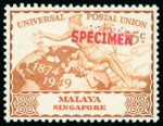 Stamp of Singapore 1949 Universal Postal Union mint set of four 10c to 50c, overprinted "Specimen"