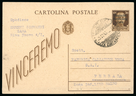 Stamp of Italy » Foreign Occupations of Italian Territories or Under Italian Sovereignty » German Occupation of Zara 1943 30c stationery card showing the first overprint and cancelled at Trieste