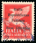 Stamp of Italy » Base Atlantica  1943, due saggi unici di posta aerea su "Imperiale" da 5 l. e 10 l. soprastampa II tipo