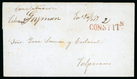Stamp of Chile » Postal History 1853 (Jan 24) Cover with manuscript "Constitucion Enero  24 853" top right, sent to Valparaiso