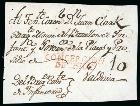 Stamp of Chile » Postal History 1805 Cover front  two line "Concepcion / De Chile" hs in red