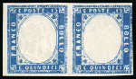 Stamp of Italy » Regno d'Italia 1863, 15 c. azzurro in coppia, di cui l'esemplare a sinsitra con tripla effigie