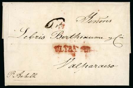 Stamp of Chile » Postal History 1831 (June 26) Cover sent to Valparaiso from Tacna, scarce entire cover and rare mail from abroad.