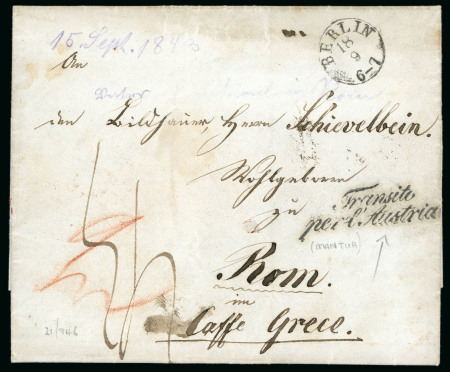 Stamp of Austria » Lombardy Venetia 1843 (Sep 15) Incoming entire from Germany to Rome, with Berlin despatch and very fine strike of the scarce "Transito per l'Austria" hs