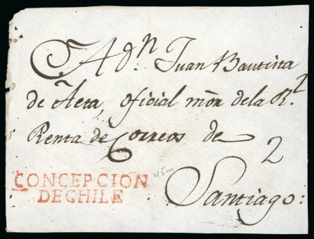Stamp of Chile » Postal History 1800ca Two cover fronts both sent from Concepción one to Santiago, addressed to Juan Bautisha de Aeta,