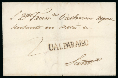 Stamp of Chile » Postal History 1849ca Two covers sent from Valparaiso, to Santiago, both sent at a basic letter rate of "2" reales