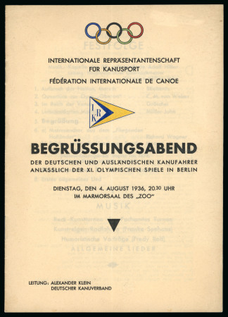 Stamp of Olympics » 1936 Berlin » Documents, Programmes, Tickets, etc. International Canoe Federation programme for a welcoming evening for the German and Foreign participants at the Berlin Games