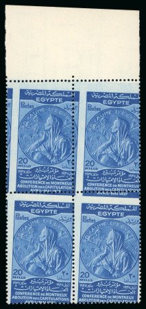 Stamp of Egypt » Commemoratives 1937 Abolition of Capitulations at the Montreux Conference, set of three values, oblique perforation, blocks x4