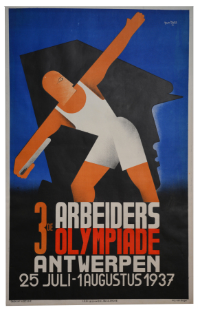 Stamp of Olympics » Non-Olympic and Anti-Olympic Championships 1937 3rd Workers' Olympiad (Arbeiders Olympiad) in Antwerp official poster, 62x99cm, with stylised design of a discus thrower