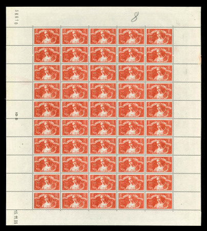 Stamp of France » Émissions à partir de 1900 1935, Feuille de 50 du timbre Art et pensée Y&T n°308