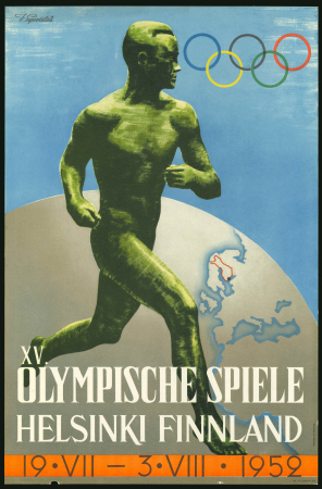Stamp of Olympics » 1952 Helsinki 1952 Helsinki official poster, small size 25.5x38.8cm, German language