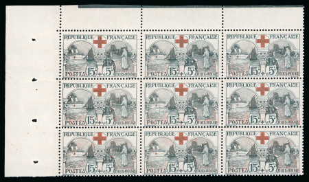 Stamp of France » Émissions à partir de 1900 1918, Bloc de 9 timbres Y&T n°156 Croix-Rouge avec