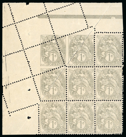 Stamp of France » Émissions à partir de 1900 1900-1924, Bloc de 9 timbres Type Blanc 1 centime gris