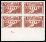 Stamp of France » Émissions à partir de 1900 1929-1931, Variété d'essuyage sur bloc de 4 Pont