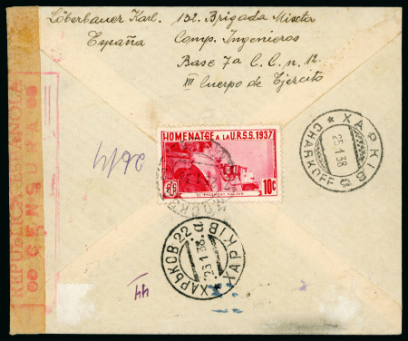Stamp of Spain » Spain Civil War 1938 Censored cover from the Russian participates in the International Brigades "132 Brigada Misctov"