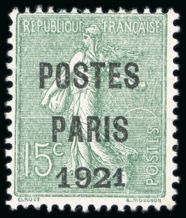 Stamp of France » Préoblitérés 1921, Type Semeuse lignée 15 centimes vert olive surchargé